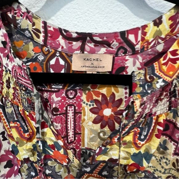 Anthropologie Kachel Multicolor Ambrosia Peasant Blouse Top Silk Blend Size 4 - Picture 2 of 10